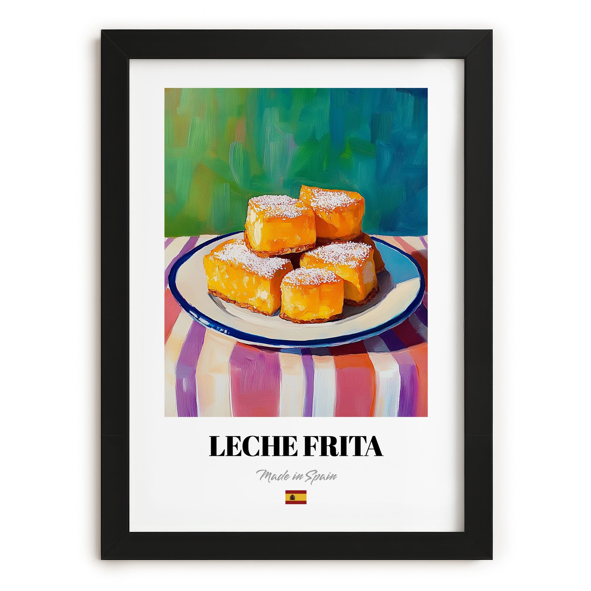 Leche Frita – Art, Spanish Dessert Illustration, in sleek black frame