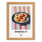 Rosquillas – on Striped Tablecloth, Spanish Dessert Illustration, set in oak frame