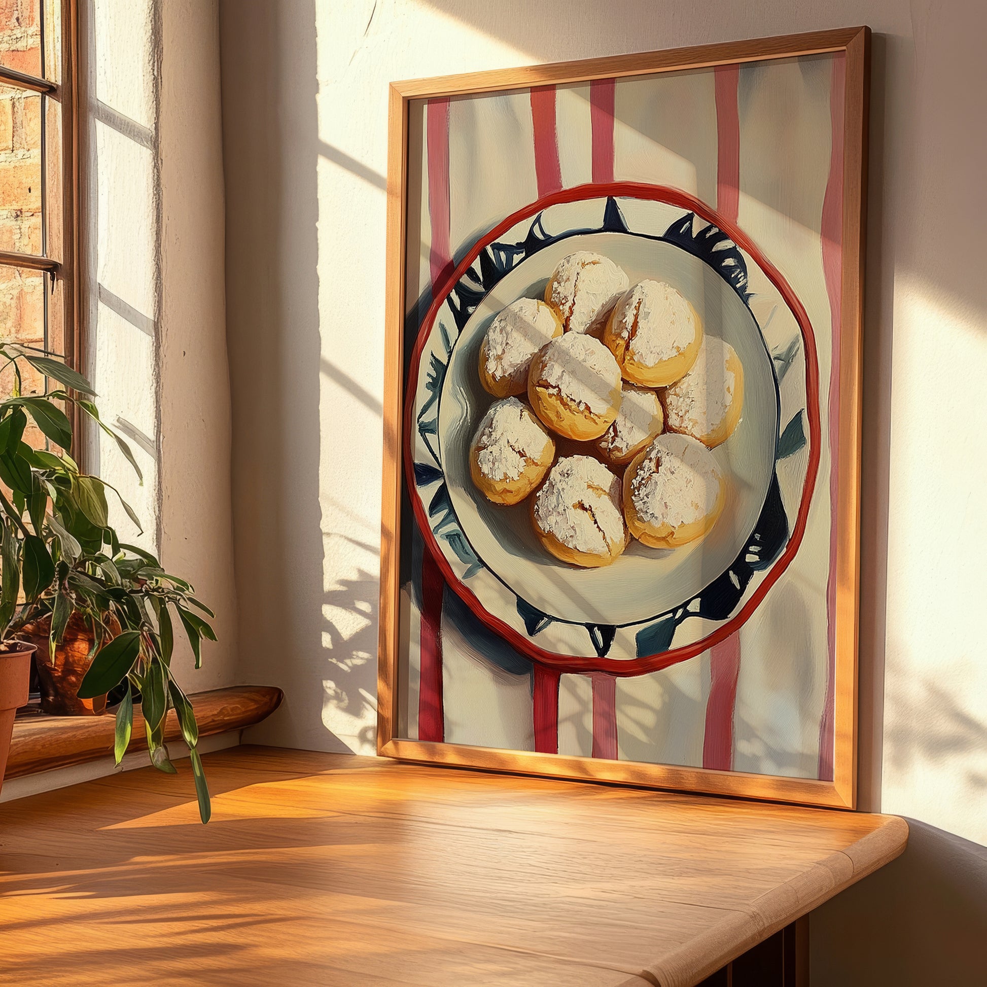 Polvorones – on Striped Tablecloth, Spanish Dessert Wall Art, clean layout with no caption
