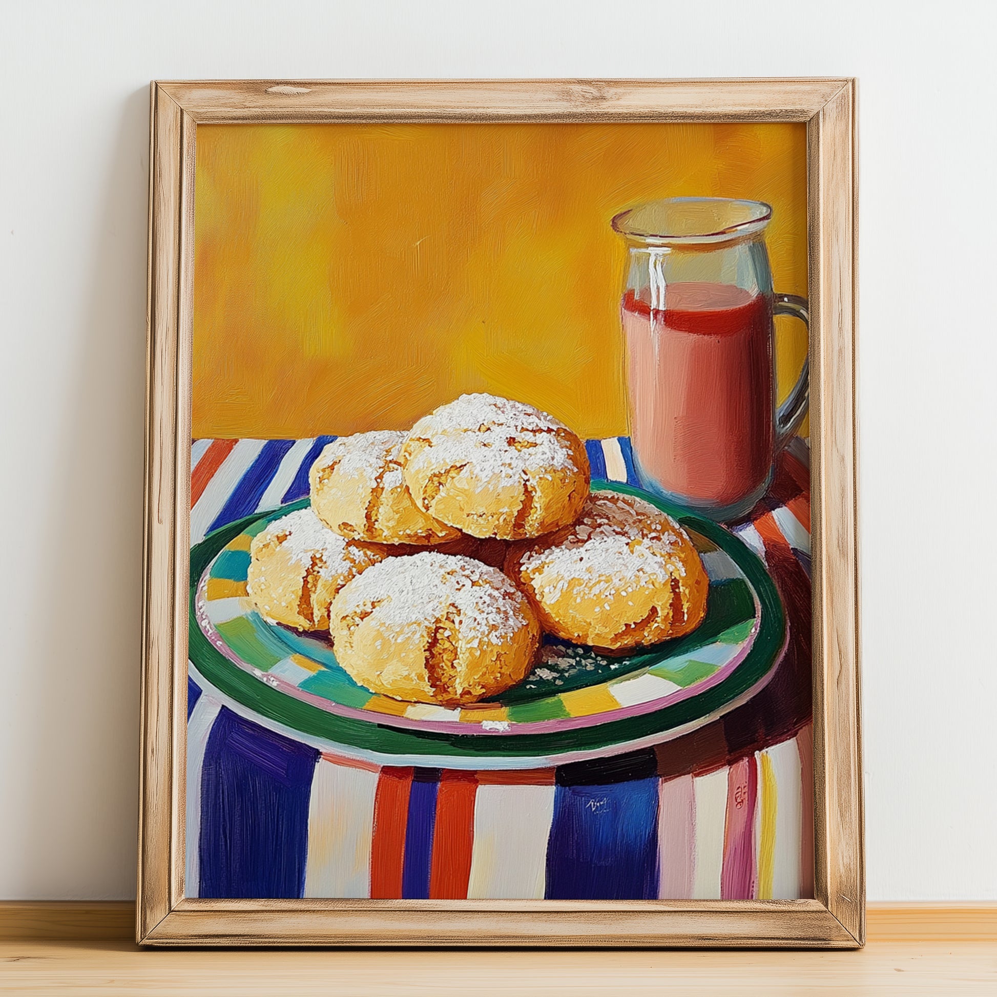 Polvorones – Colorful Oil Painting, Spanish Dessert Wall Illustration, no-text version framed in wood