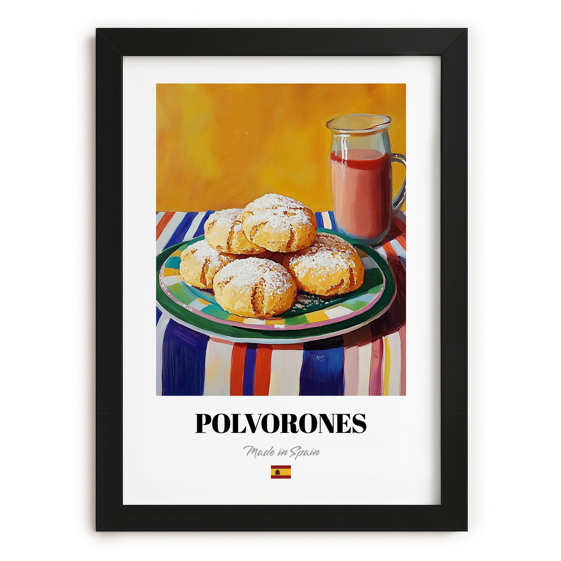 Polvorones – Colorful Oil Painting, Spanish Dessert Wall Illustration, in sleek black frame