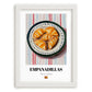 Empanadillas – on Striped Tablecloth, Spanish Pastry Wall Art, placed in minimal white frame