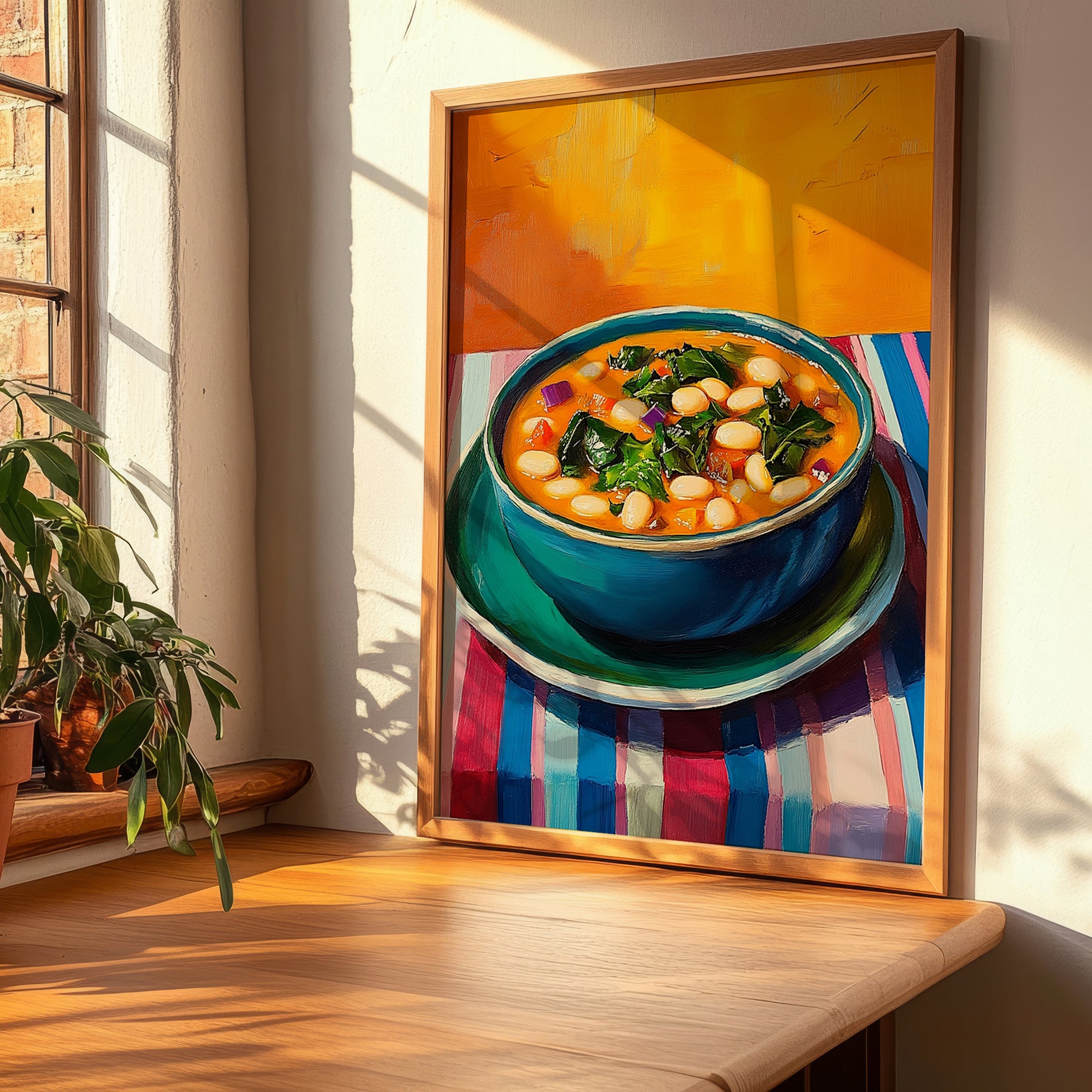 Cocido Montañés – Colorful Oil Painting, Spanish Food Still Life, clean layout with no caption