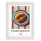 Butifarra amb Mongetes – on Striped Tablecloth, Spanish Food Wall Decor, placed in minimal white frame