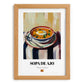 Sopa de Ajo – on Striped Tablecloth, Spanish Food Poster, set in oak frame