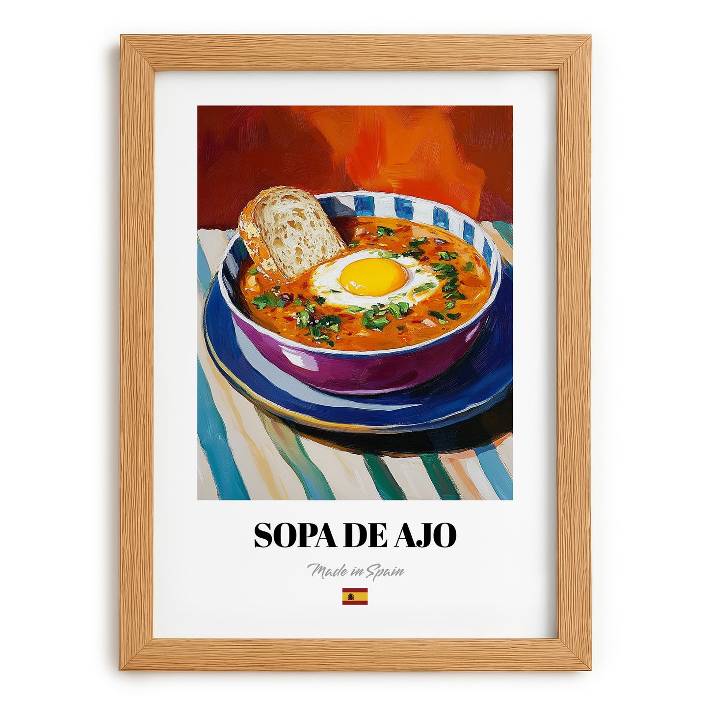 Sopa de Ajo – Art, Spanish Food Poster, set in oak frame
