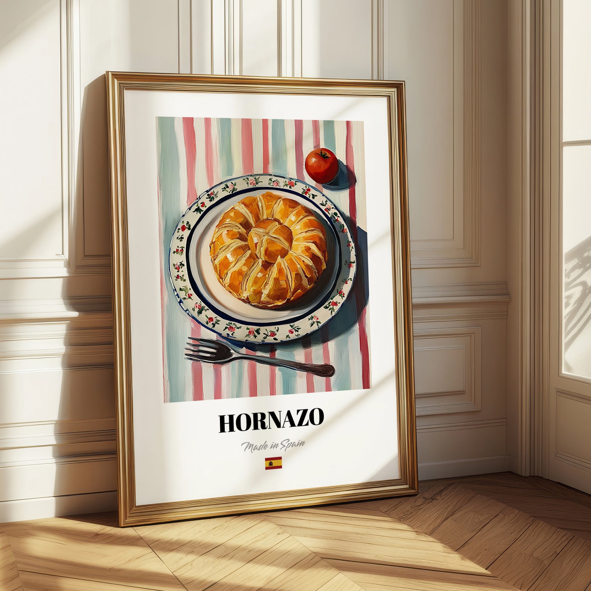 Hornazo – on Striped Tablecloth, Spanish Food Wall Decor