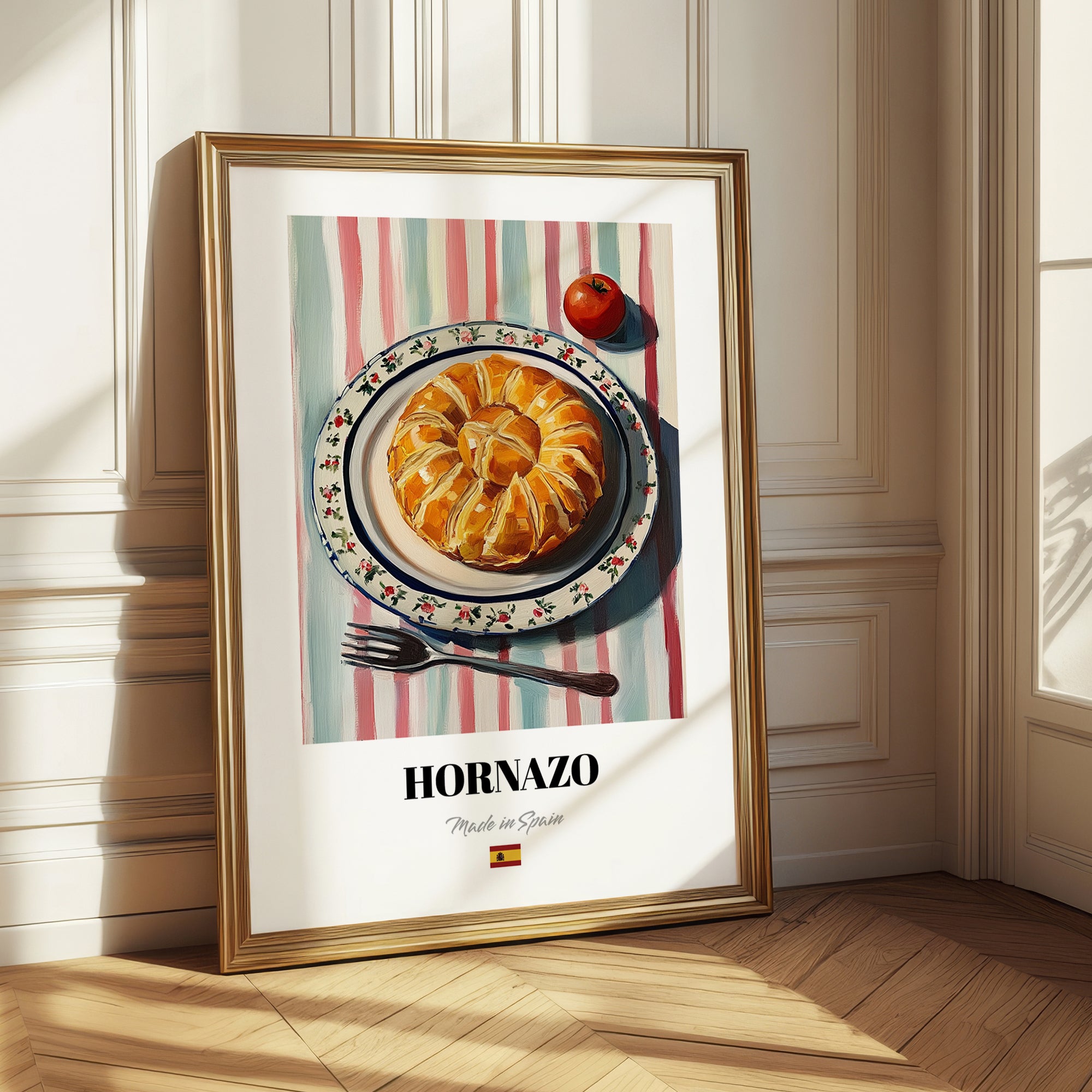 Hornazo – on Striped Tablecloth, Spanish Food Wall Decor