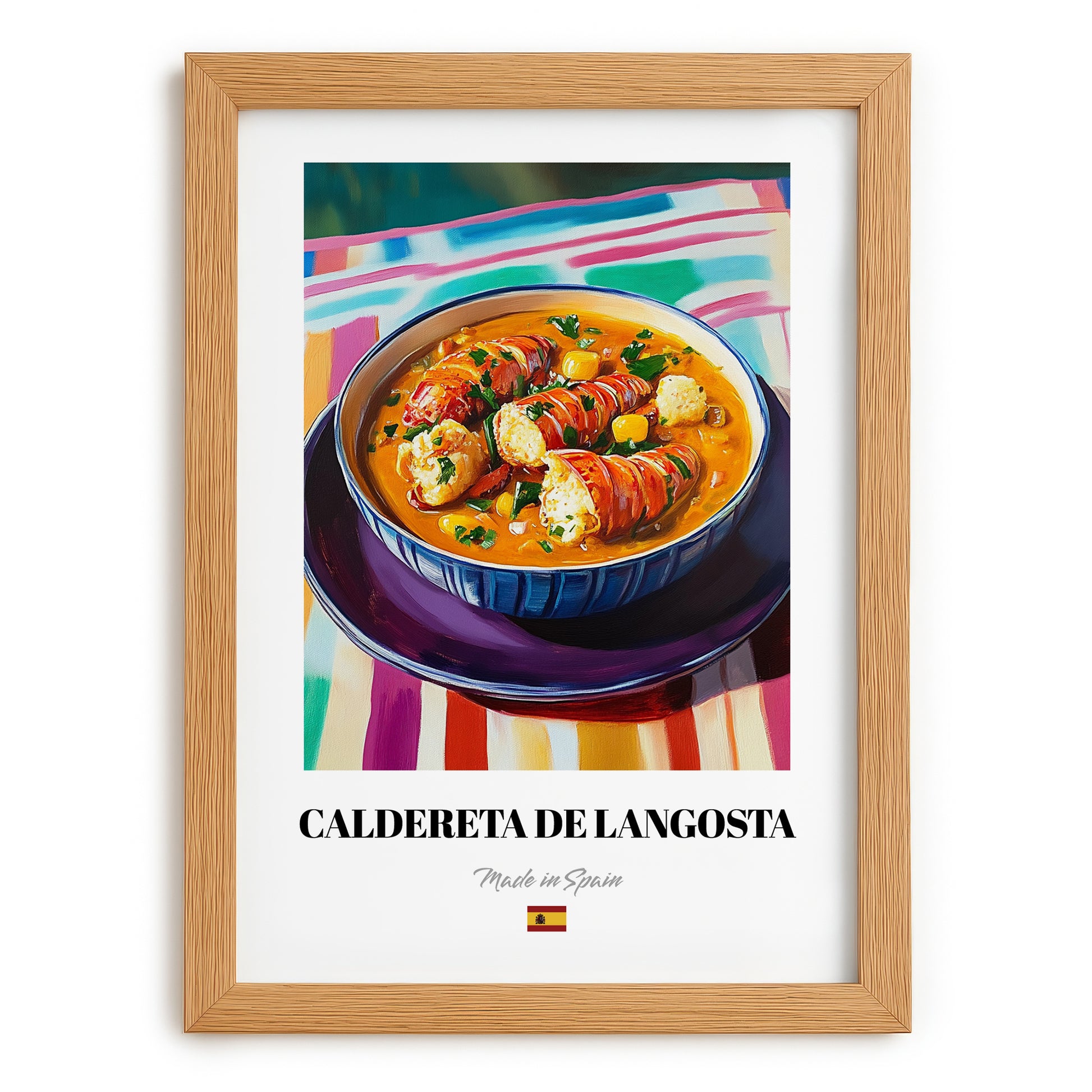 Caldereta de Langosta – Art, Spanish Food Poster, set in oak frame