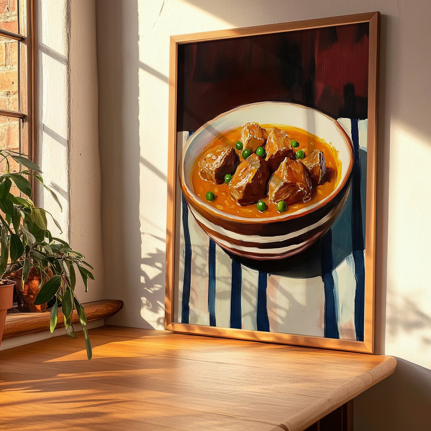 Carcamusas – on Striped Tablecloth, Spanish Food Art, clean layout with no caption