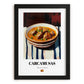Carcamusas – on Striped Tablecloth, Spanish Food Art, in sleek black frame