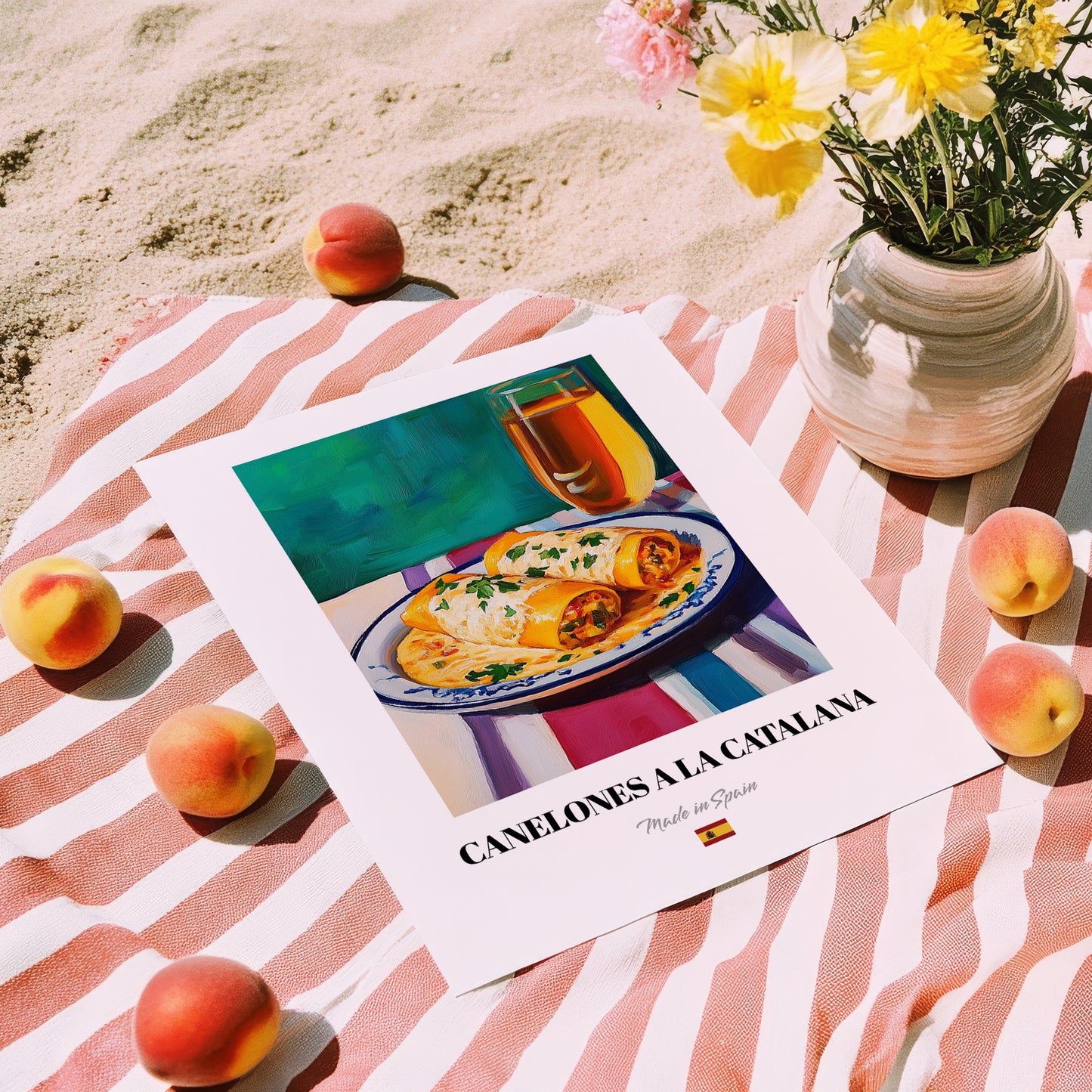 Canelones a la Catalana – Art, Spanish Pasta Wall Painting, unframed on coastal sand