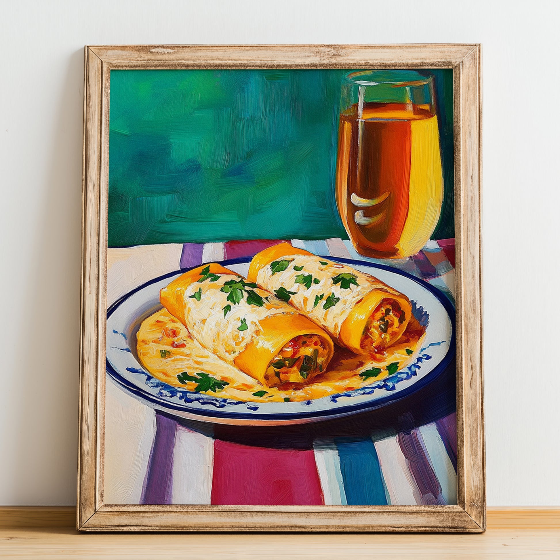 Canelones a la Catalana – Art, Spanish Pasta Wall Painting, no-text version framed in wood