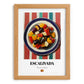 Escalivada – on Striped Tablecloth, Spanish Food Print, set in oak frame