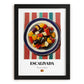 Escalivada – on Striped Tablecloth, Spanish Food Print, in sleek black frame