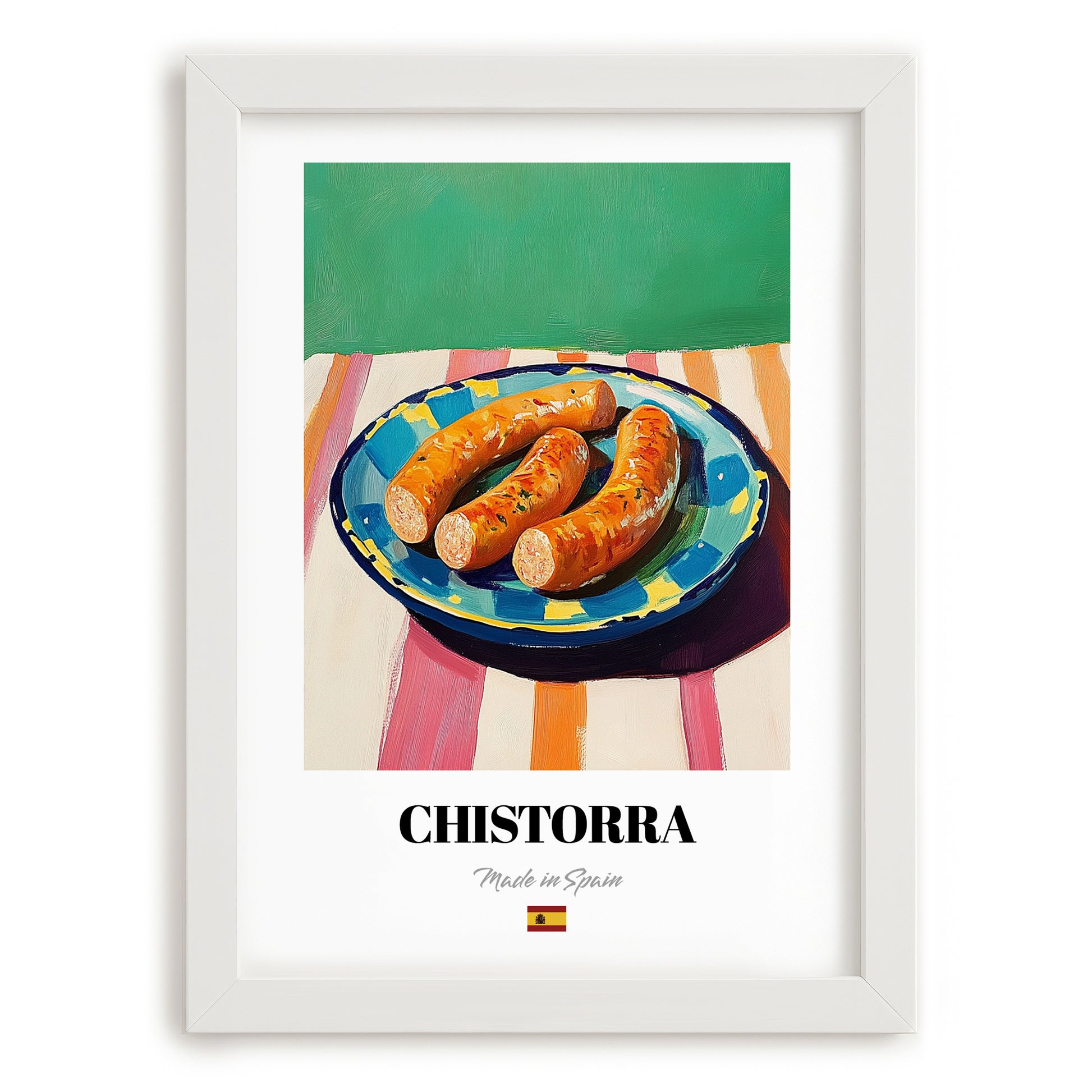 Chistorra – Oil Painting, Spanish Food Illustration, placed in minimal white frame