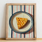 Pincho de Tortilla – on Striped Tablecloth, Spanish Food Painting, no-text version framed in wood
