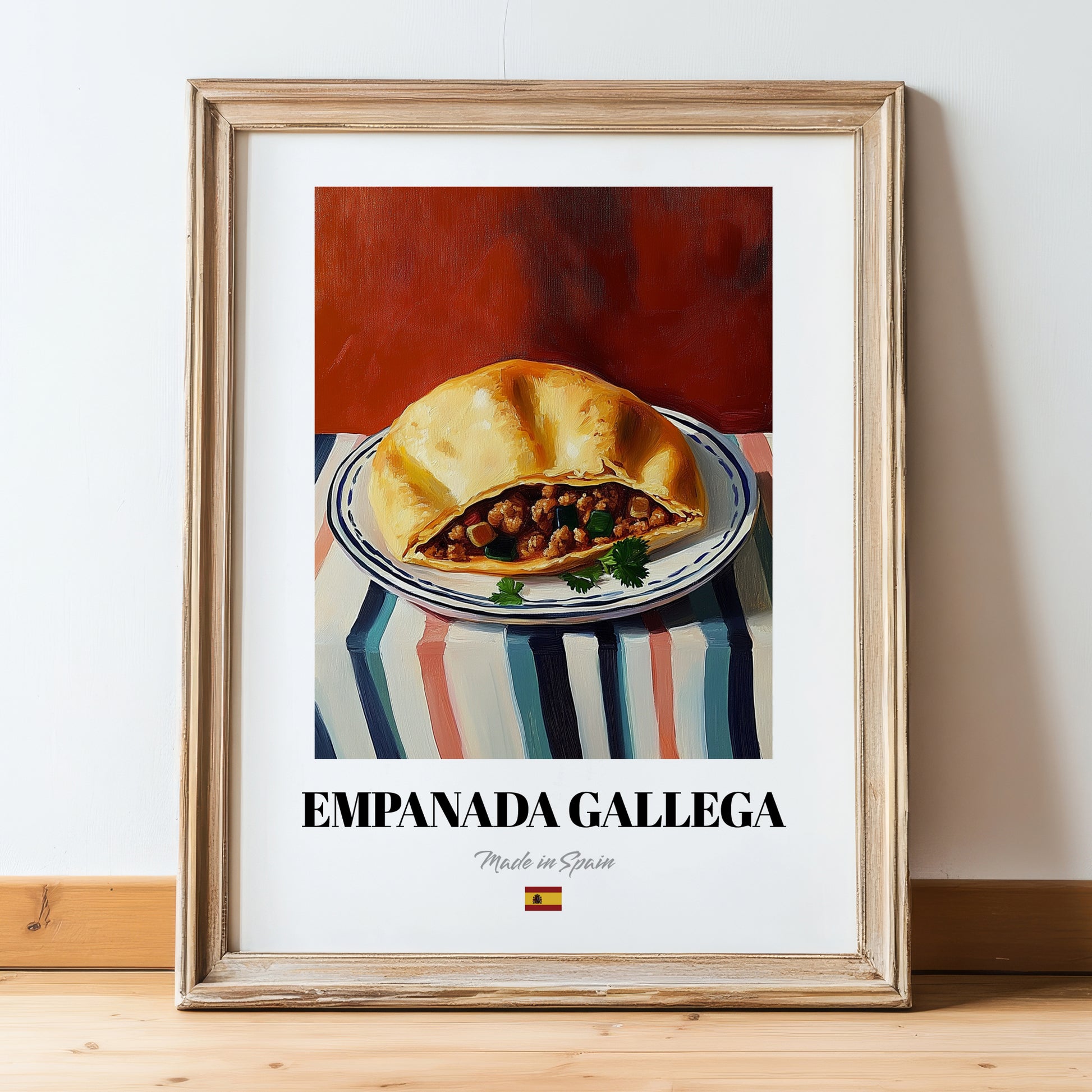 Empanada Gallega – Art, Spanish Pastry Wall Painting, in wooden frame leaning on the floor