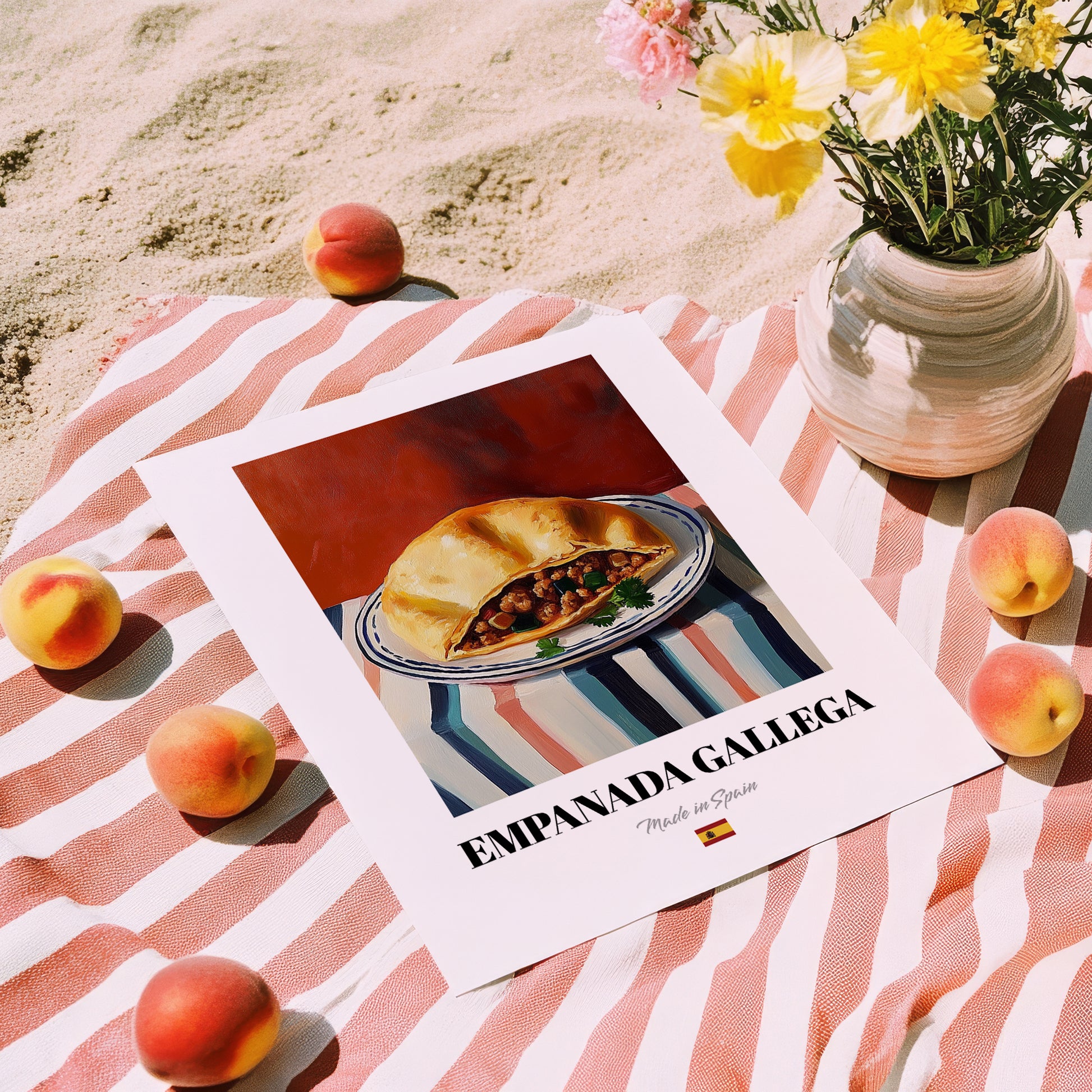 Empanada Gallega – Art, Spanish Pastry Wall Painting, unframed on coastal sand