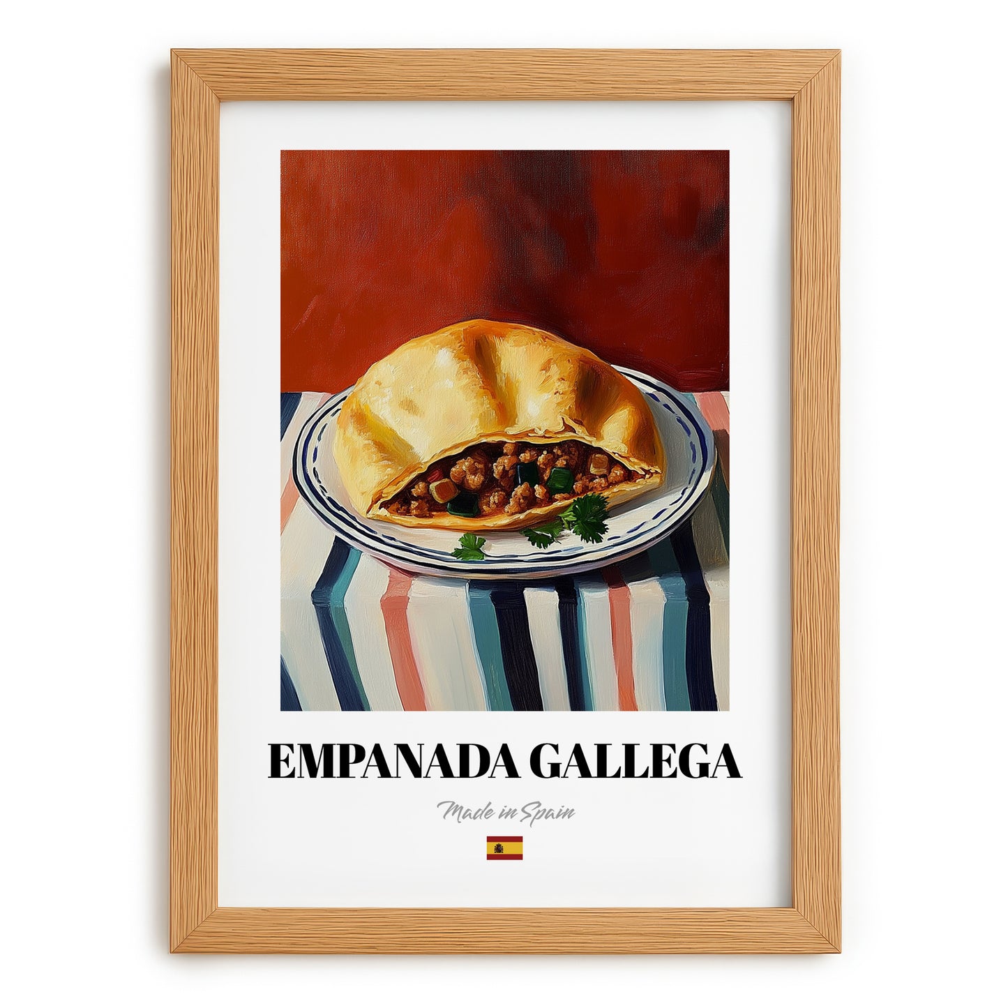 Empanada Gallega – Art, Spanish Pastry Wall Painting, set in oak frame