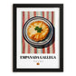 Empanada Gallega – on Striped Tablecloth, Spanish Pastry Painting, in sleek black frame