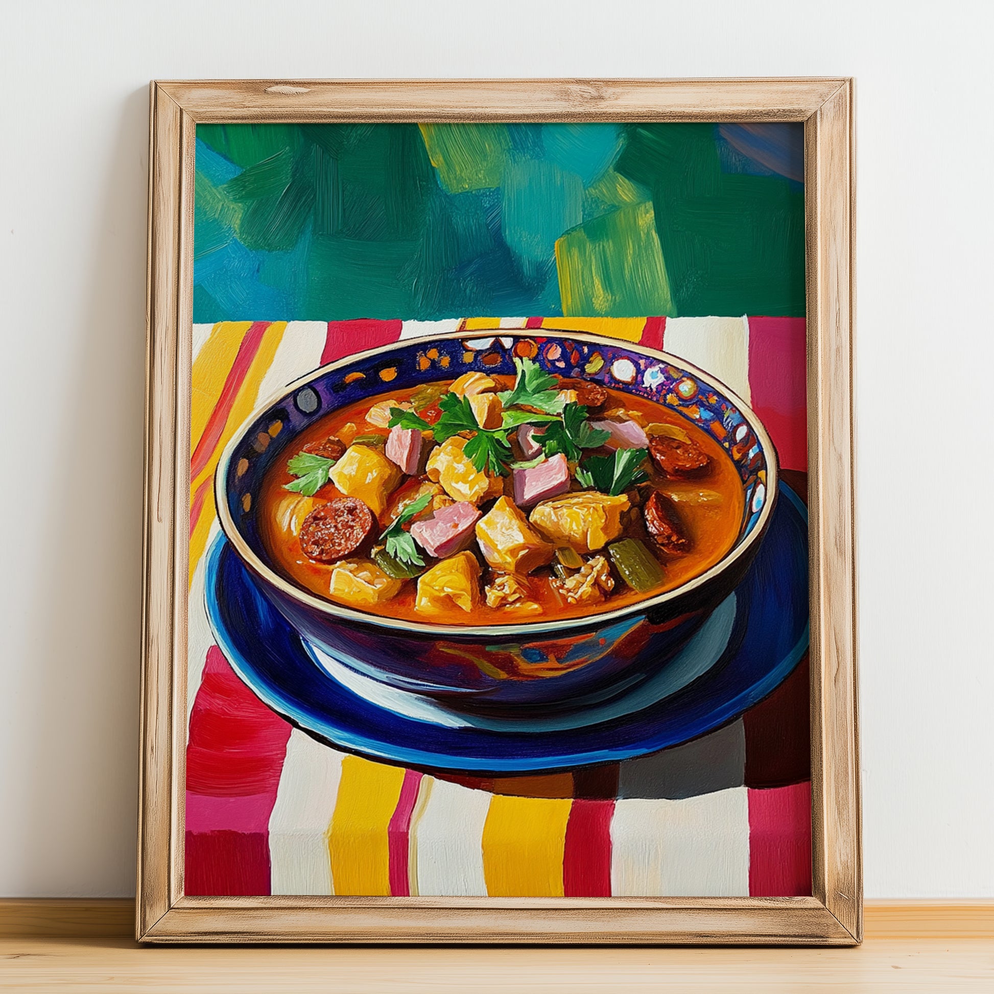 Callos a la Madrileña – Colorful Oil Painting, Spanish Food Wall Decor, no-text version framed in wood