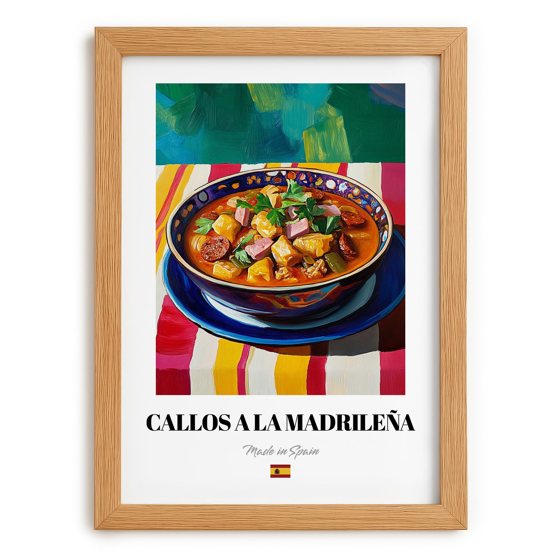 Callos a la Madrileña – Colorful Oil Painting, Spanish Food Wall Decor, set in oak frame