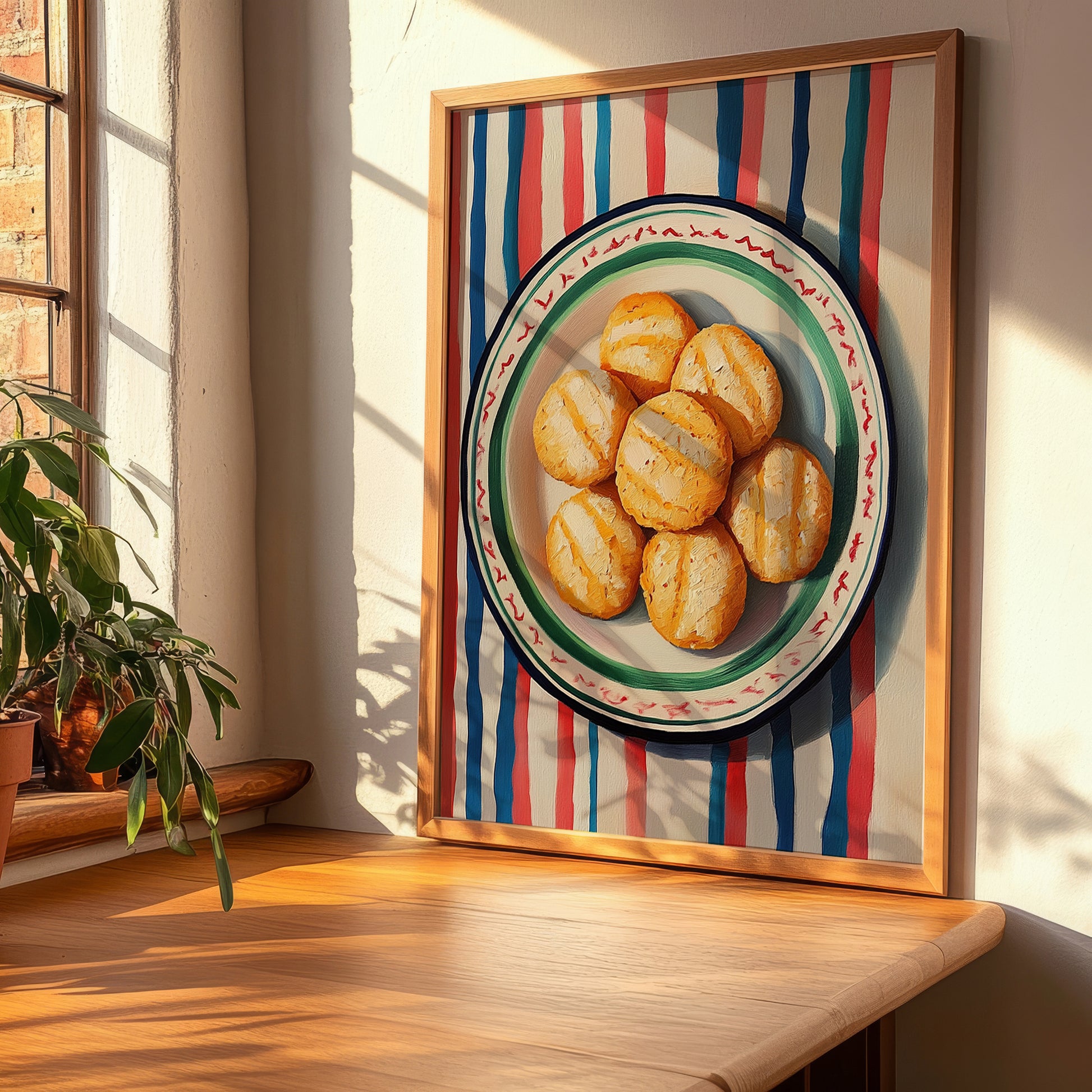 Perrunillas – on Striped Tablecloth, Spanish Dessert Wall Decor, clean layout with no caption