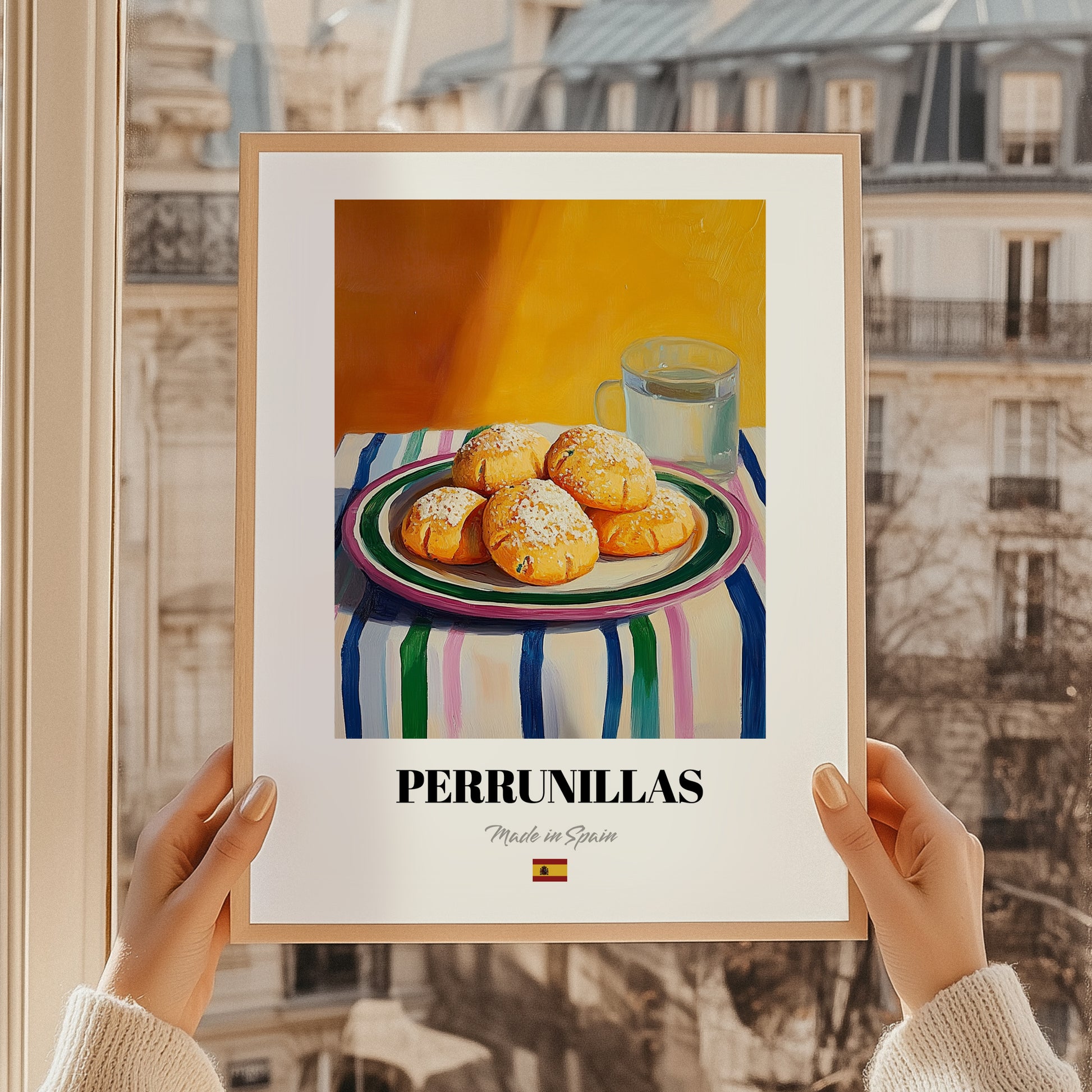 Perrunillas – Colorful Oil Painting, Spanish Dessert Illustration, styled in a charming Paris street view