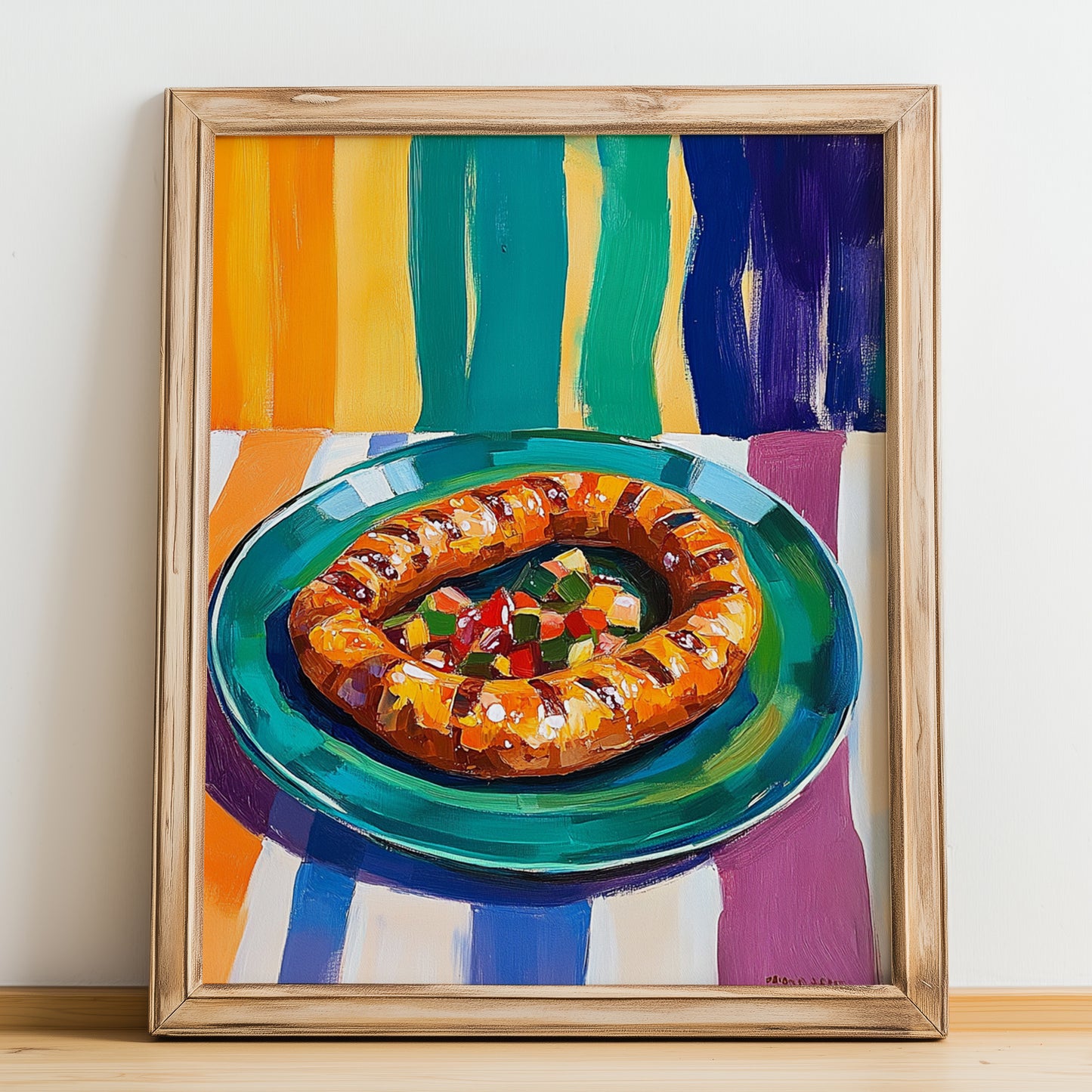Chorizo – Oil Painting, Spanish Food Wall Decor, no-text version framed in wood