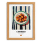 Chorizo – on Striped Tablecloth, Spanish Food Wall Art, set in oak frame