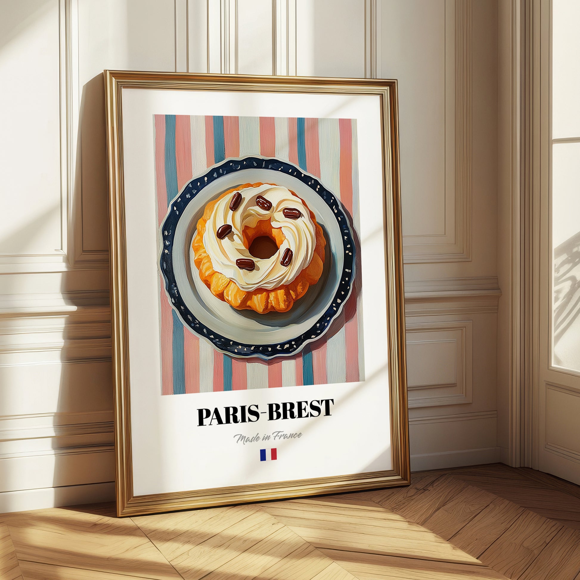 Paris-Brest – on Striped Tablecloth, French French Pastry Art 