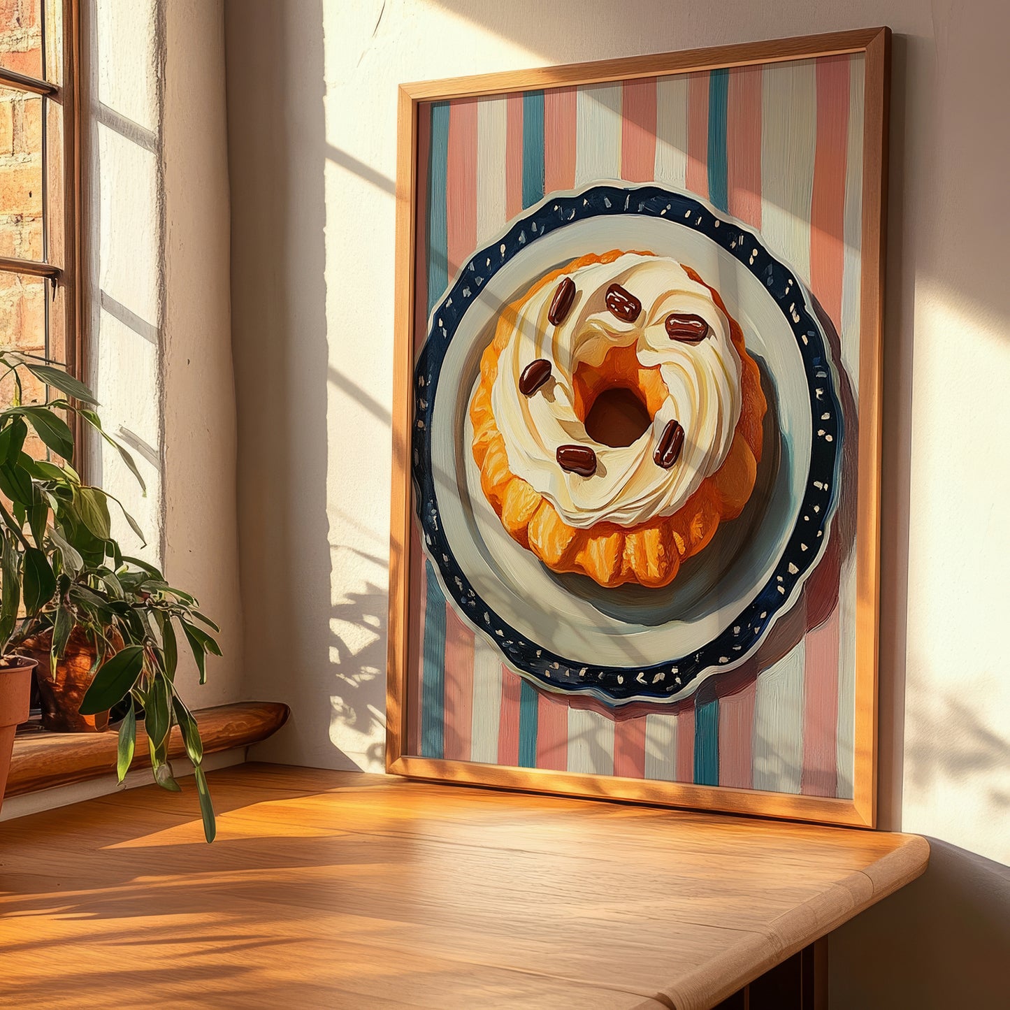 Paris-Brest – on Striped Tablecloth, French French Pastry Art, clean layout with no caption