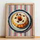 Paris-Brest – on Striped Tablecloth, French French Pastry Art, no-text version framed in wood
