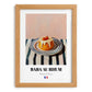 Baba au Rhum – on Striped Tablecloth, French French Dessert Wall Decor, set in oak frame