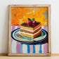 Opéra Cake – Colorful Oil Painting, French French Dessert Painting, no-text version framed in wood