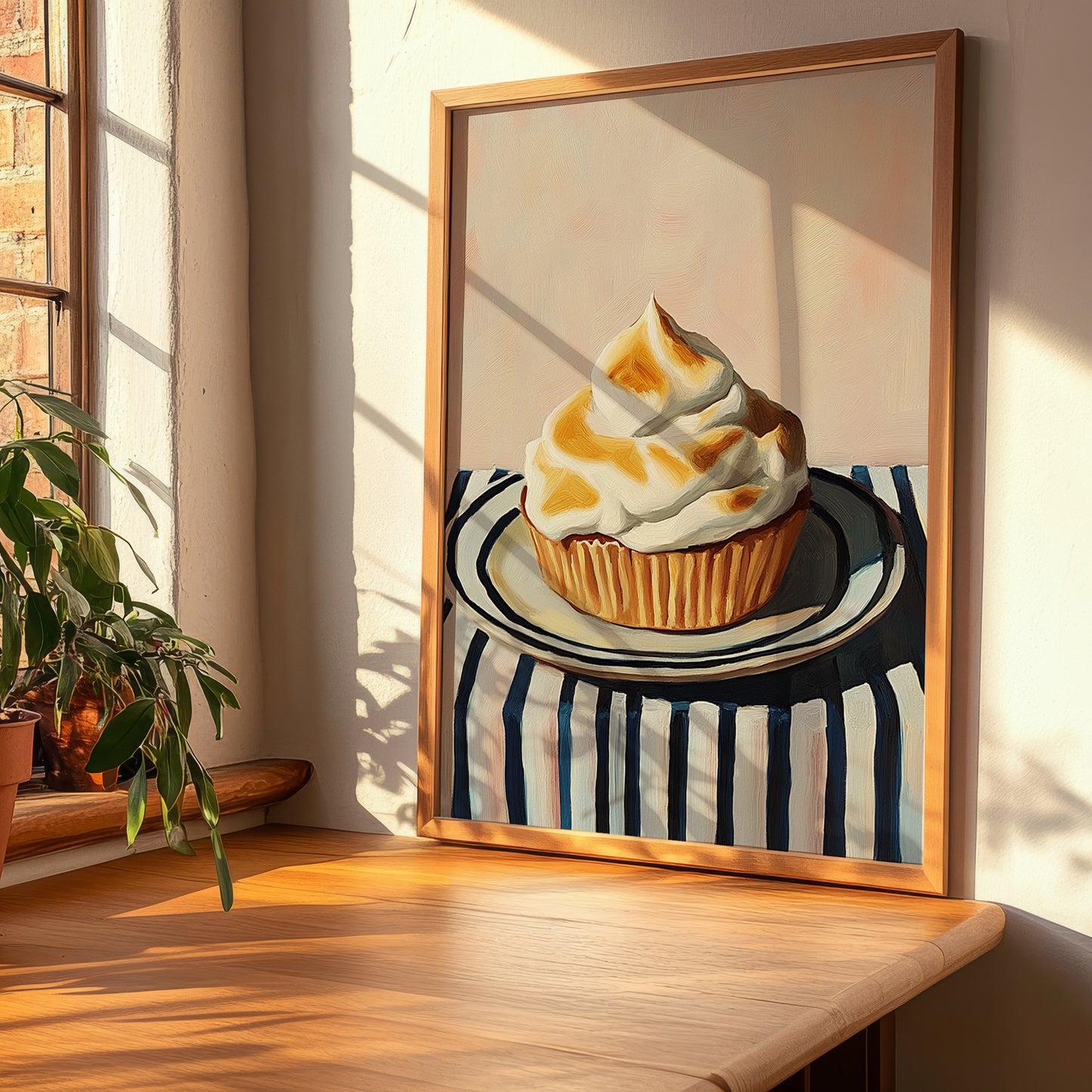 Mont-Blanc – on Striped Tablecloth, French French Dessert Still Life, clean layout with no caption