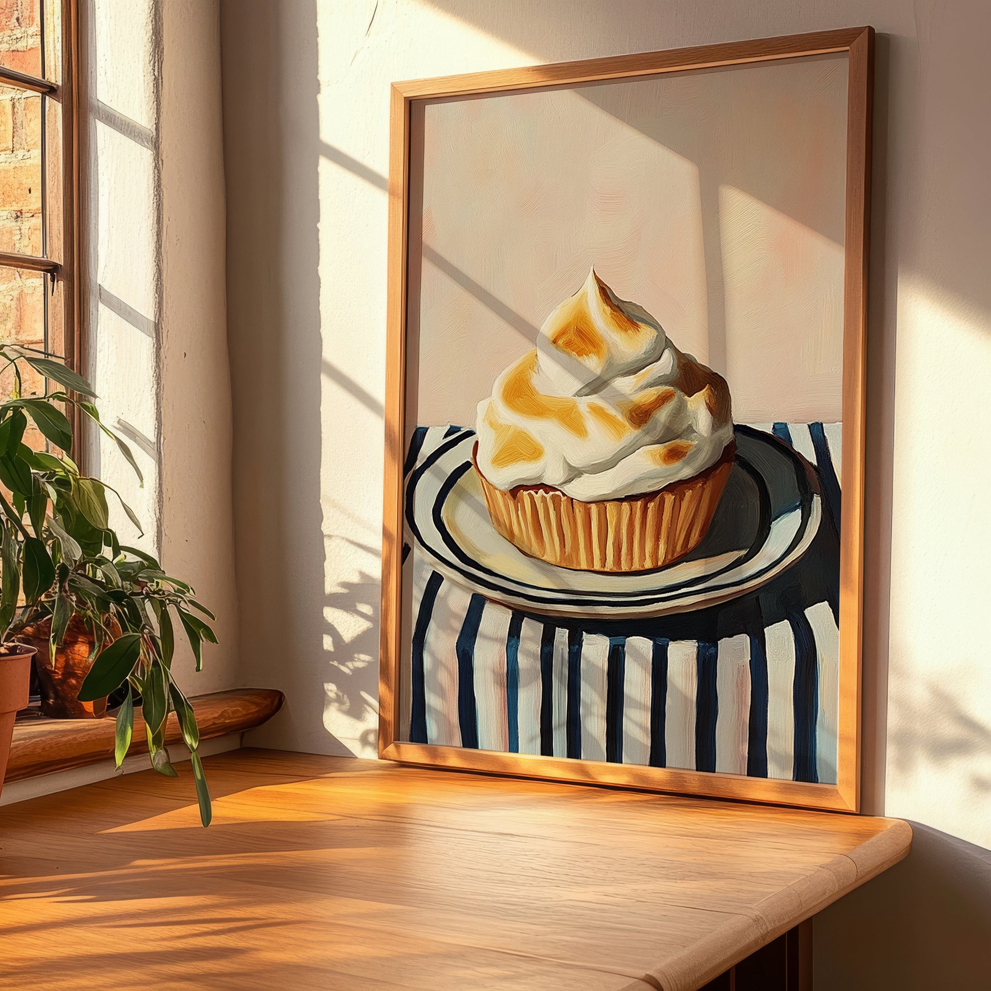 Mont-Blanc – on Striped Tablecloth, French French Dessert Still Life, clean layout with no caption