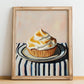 Mont-Blanc – on Striped Tablecloth, French French Dessert Still Life, no-text version framed in wood