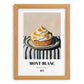 Mont-Blanc – on Striped Tablecloth, French French Dessert Still Life, set in oak frame