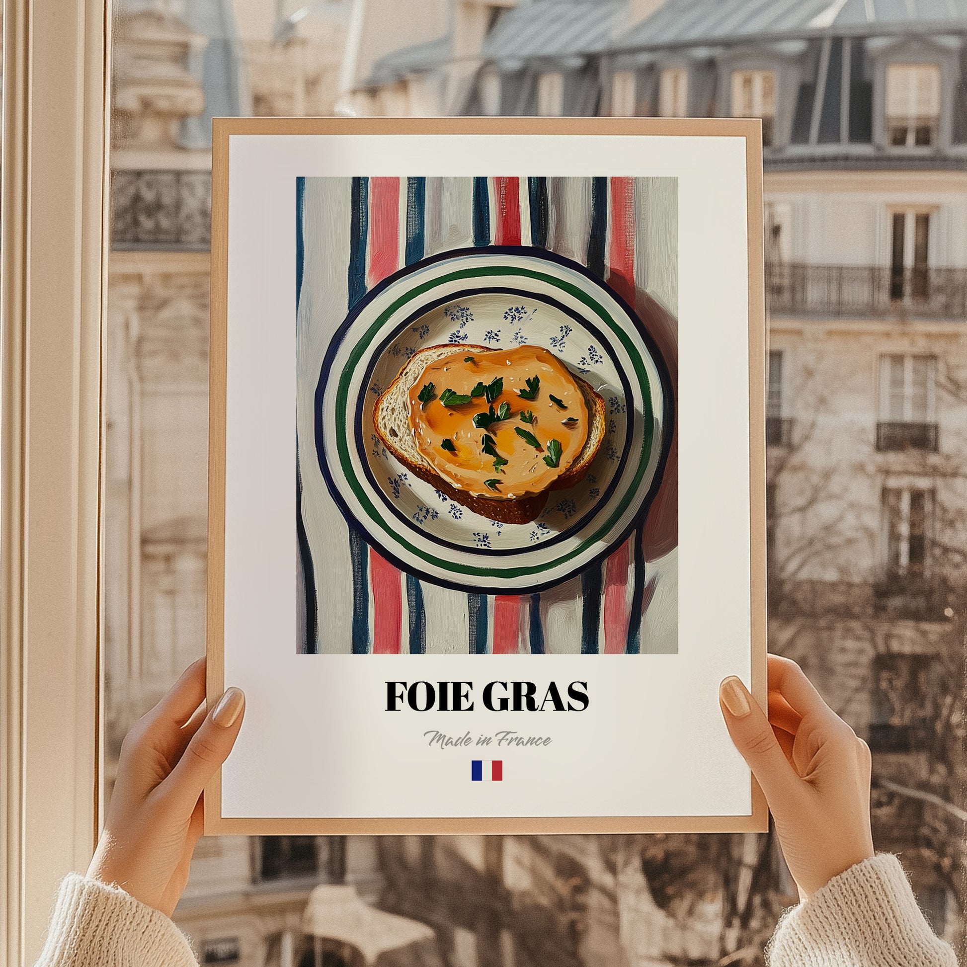 Foie Gras – Colorful Oil Painting, French Food Painting, styled in a charming Paris street view