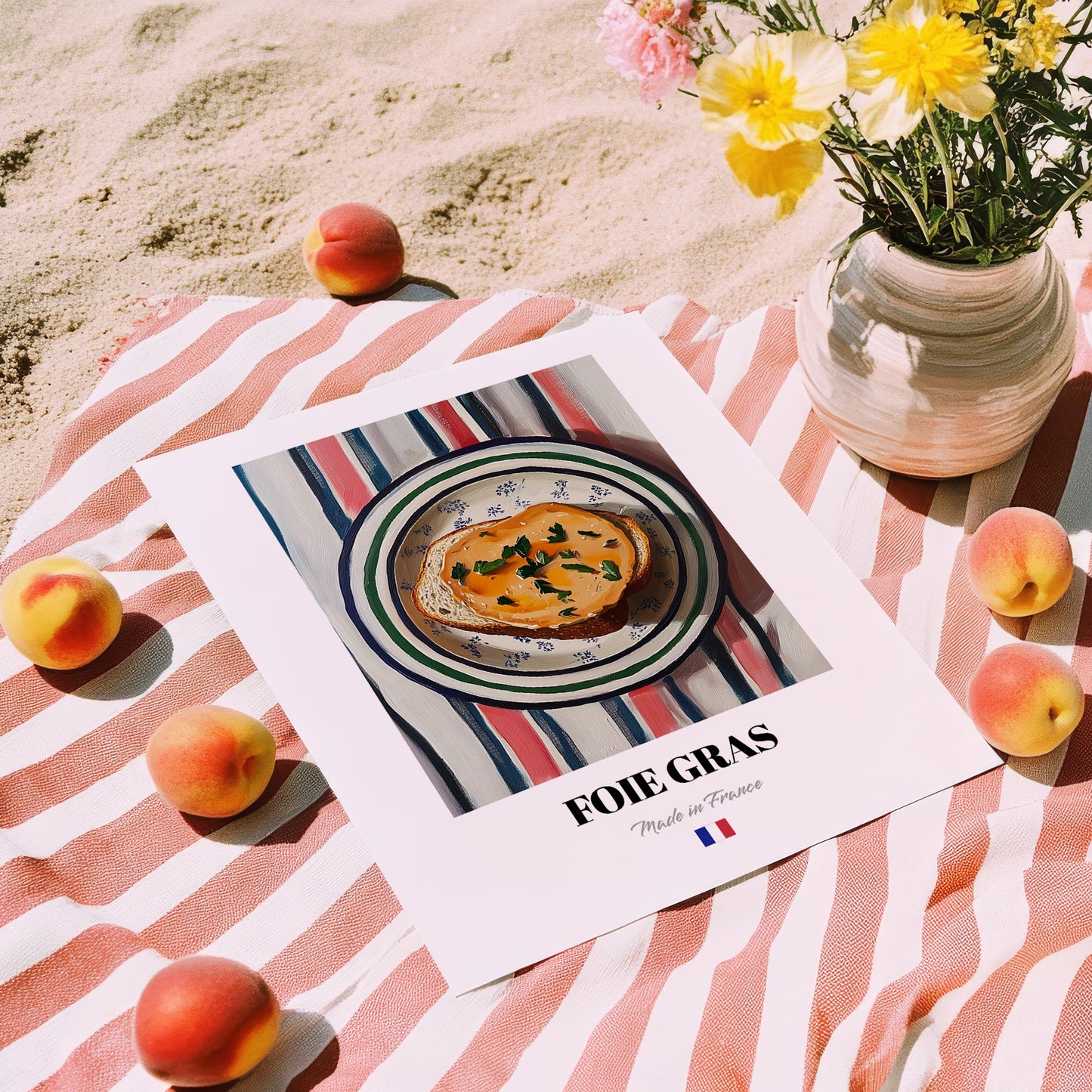 Foie Gras – Colorful Oil Painting, French Food Painting, unframed on coastal sand