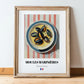 Moules Marinières – on Striped Tablecloth, French Food Art, in wooden frame leaning on the floor