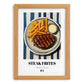 Steak Frites – on Striped Tablecloth, French Food Painting, set in oak frame