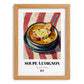 Soupe à l’Oignon – on Striped Tablecloth, French Food Poster, set in oak frame