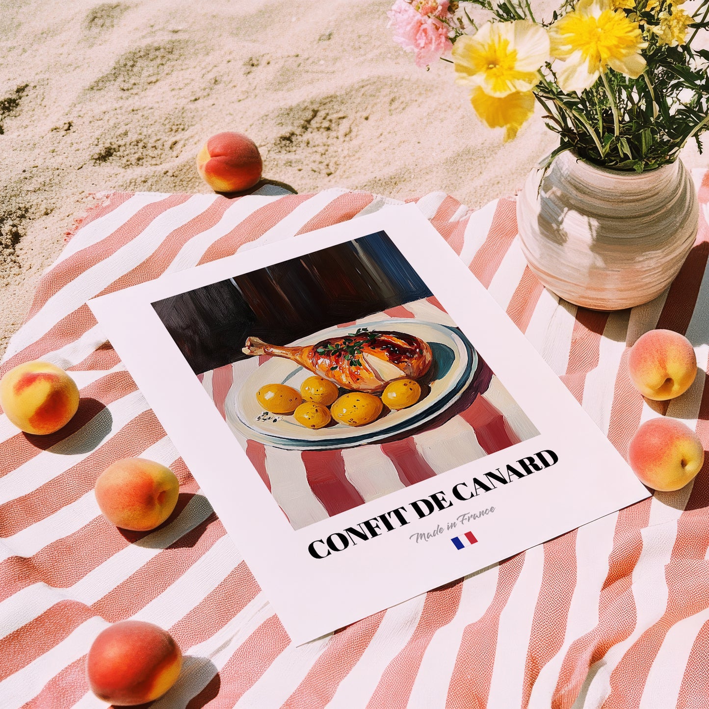 Confit de Canard – Art, French Food Poster, unframed on coastal sand