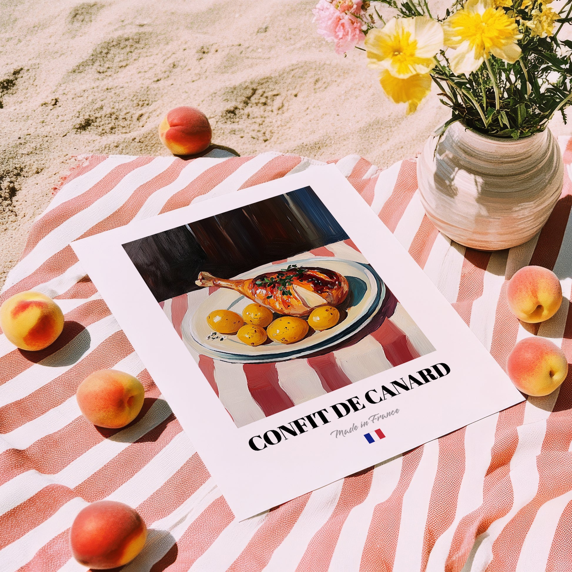 Confit de Canard – Art, French Food Poster, unframed on coastal sand