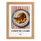 Confit de Canard – on Striped Tablecloth, French Food Illustration, set in oak frame