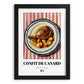 Confit de Canard – on Striped Tablecloth, French Food Illustration, in sleek black frame