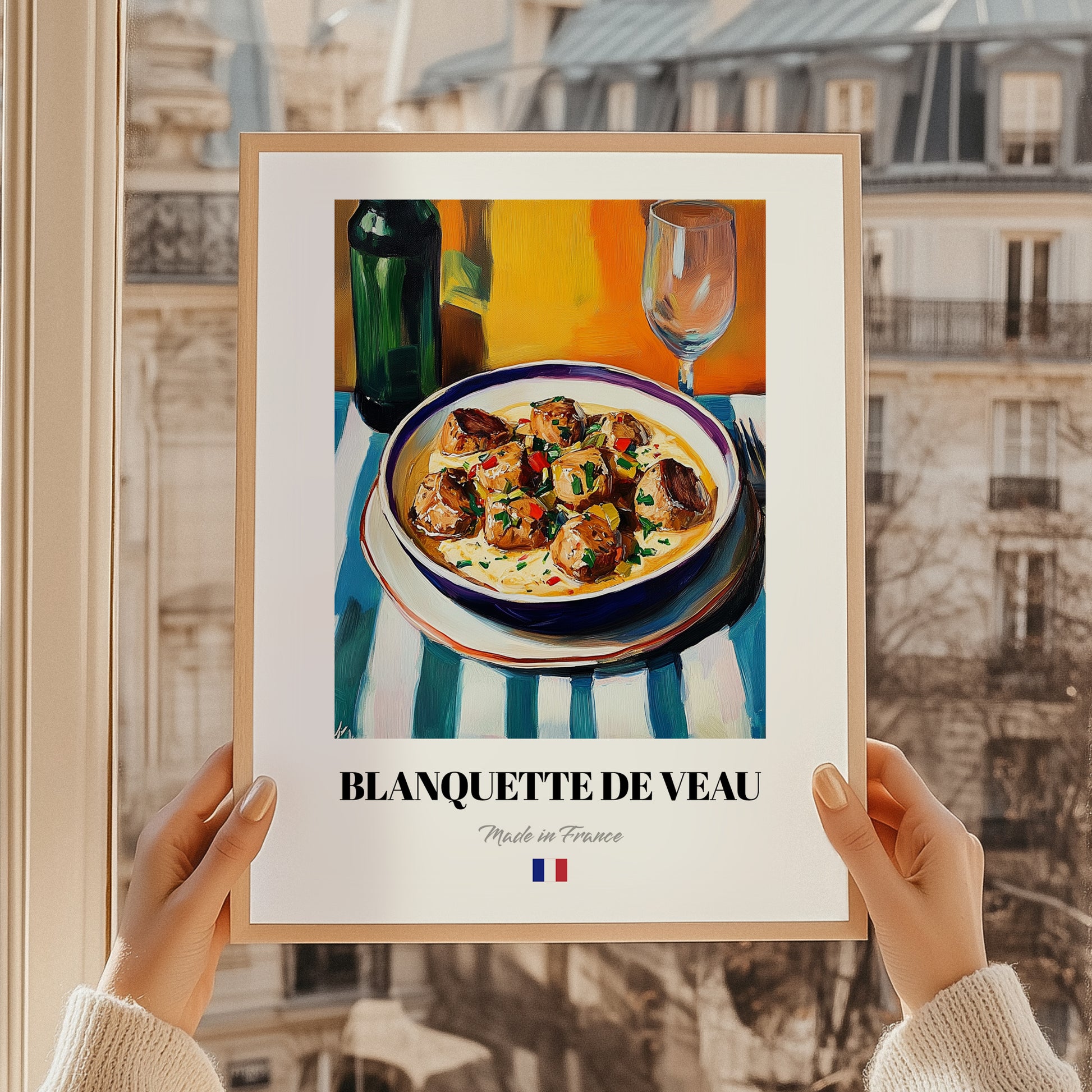 Blanquette de Veau – Oil Painting, French Food Wall Painting, styled in a charming Paris street view